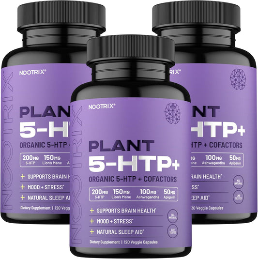 Organic Plant 5 HTP+ Cofactor Capsules - 200mg | Brain Supplement for Mood, Cognitive Health, Sleep | Vitamin B6 & L Theanine | 360 Count
