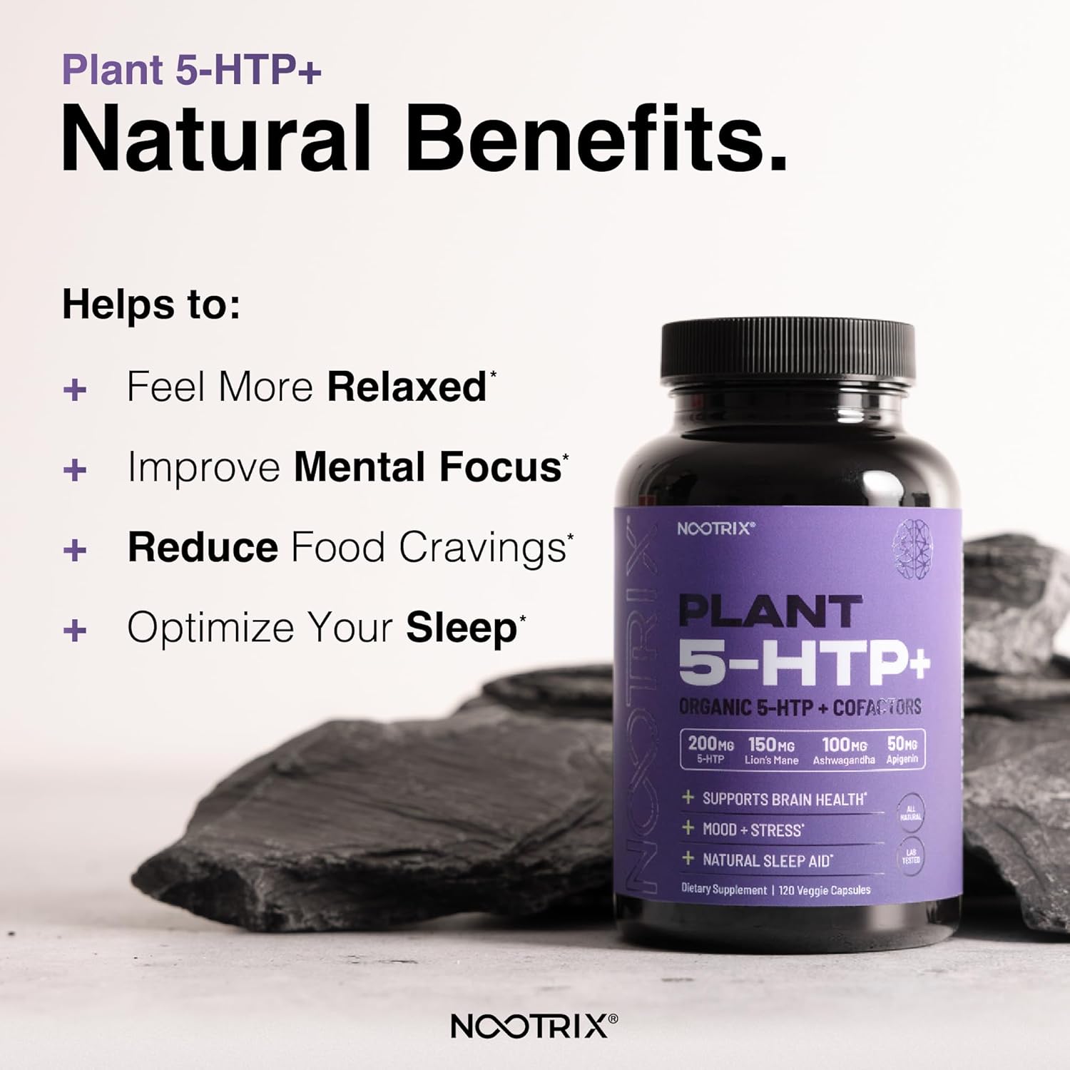 Organic Plant 5 HTP+ Cofactor Capsules - 200mg | Brain Supplement for Mood, Cognitive Health, Sleep | Vitamin B6 & L Theanine | 360 Count