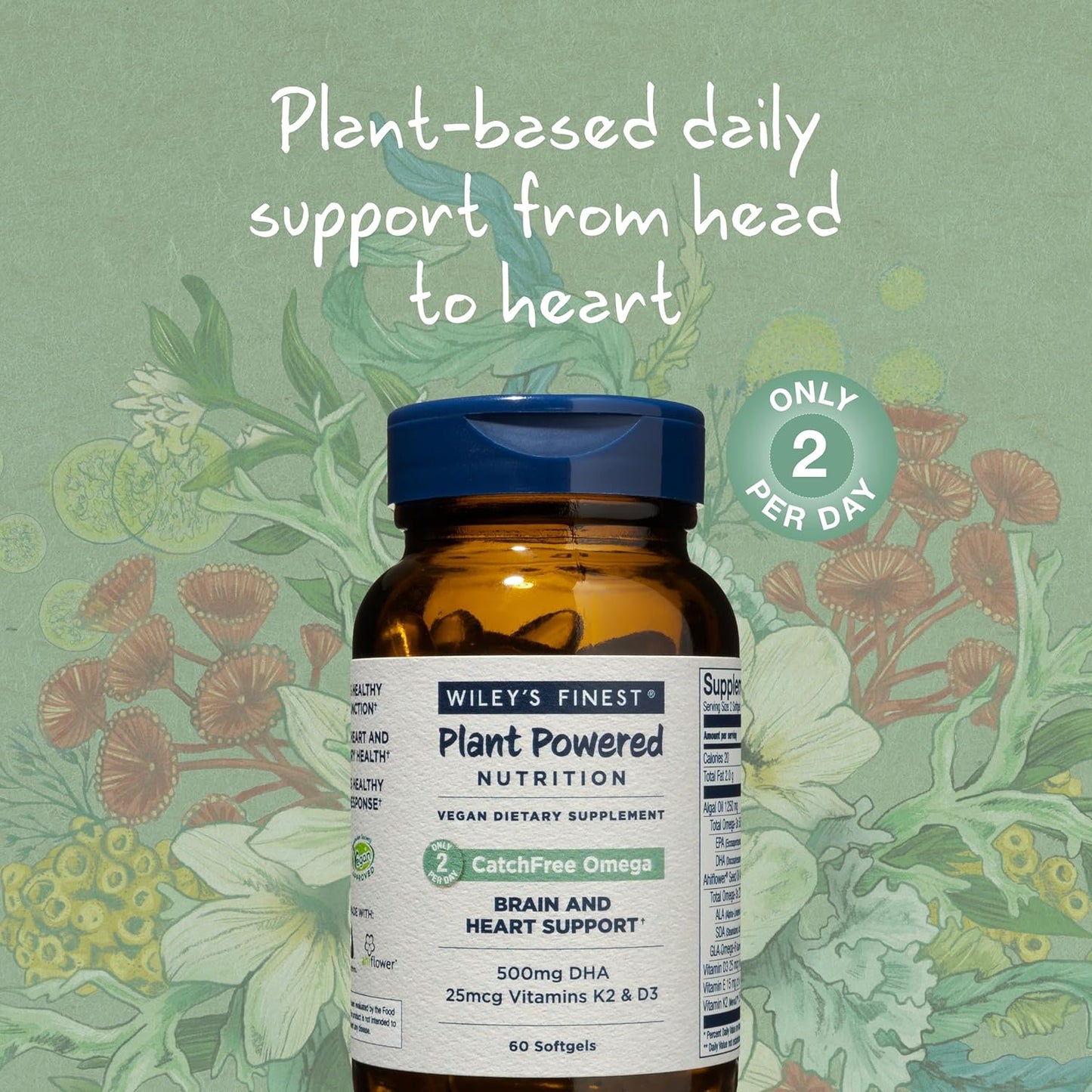 Organic Plant-Based Algae Oil Softgels - Vegan Omega-3 Supplement - Non-GMO Alternative to Fish Oil - Full Spectrum Liquid - 60 Servings
