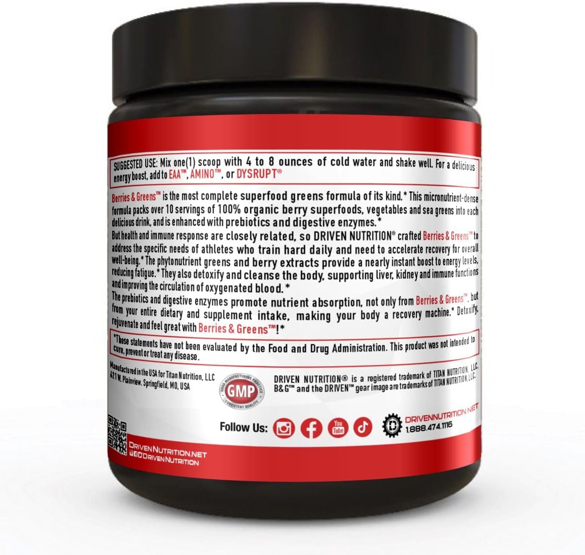 Organic Plant-Based Berries & Greens Superfood Powder with Probiotics - Vegan Formula for Recovery, Digestion, Immunity - 30 Servings