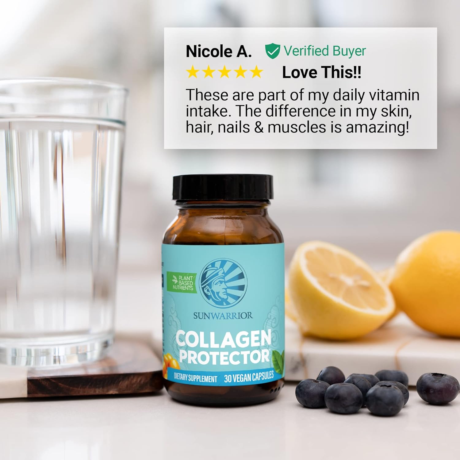 Organic Plant-Based Collagen Capsules with Sea Buckthorn & Ginseng Extract - 30CT Vegan Keto Supplement