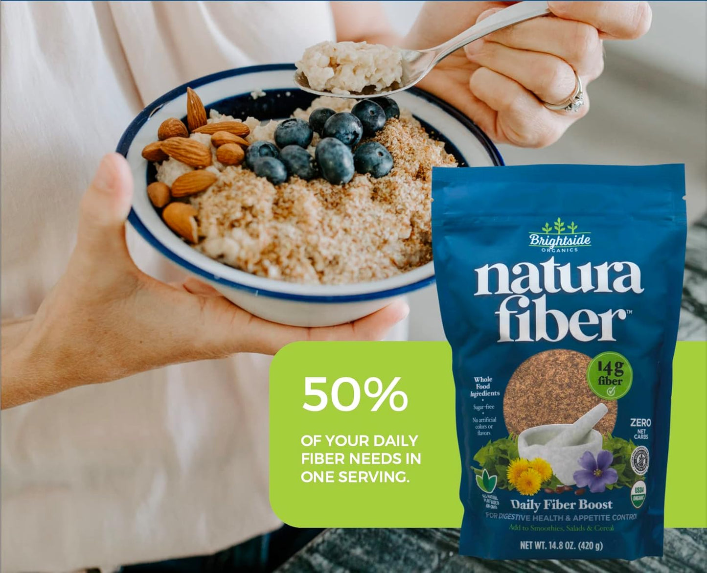 Organic Plant-Based Fiber Powder Supplement with Whole Food Ingredients, Natural Natura Fiber Formula