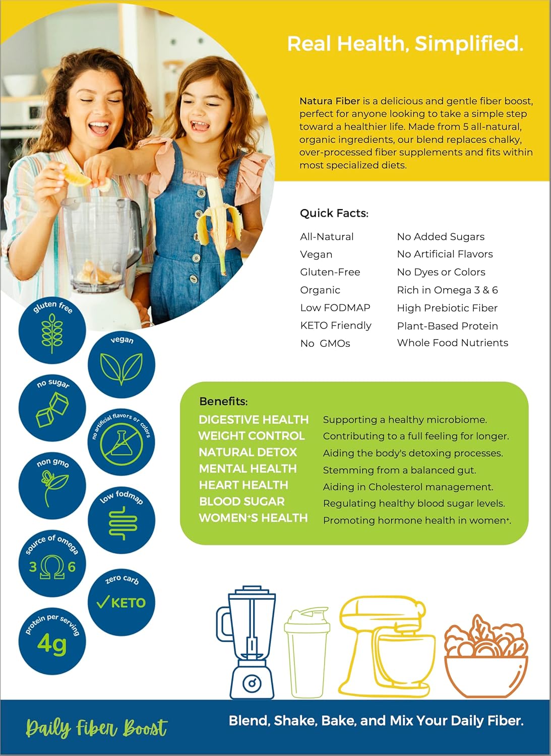 Organic Plant-Based Fiber Powder Supplement with Whole Food Ingredients, Natural Natura Fiber Formula
