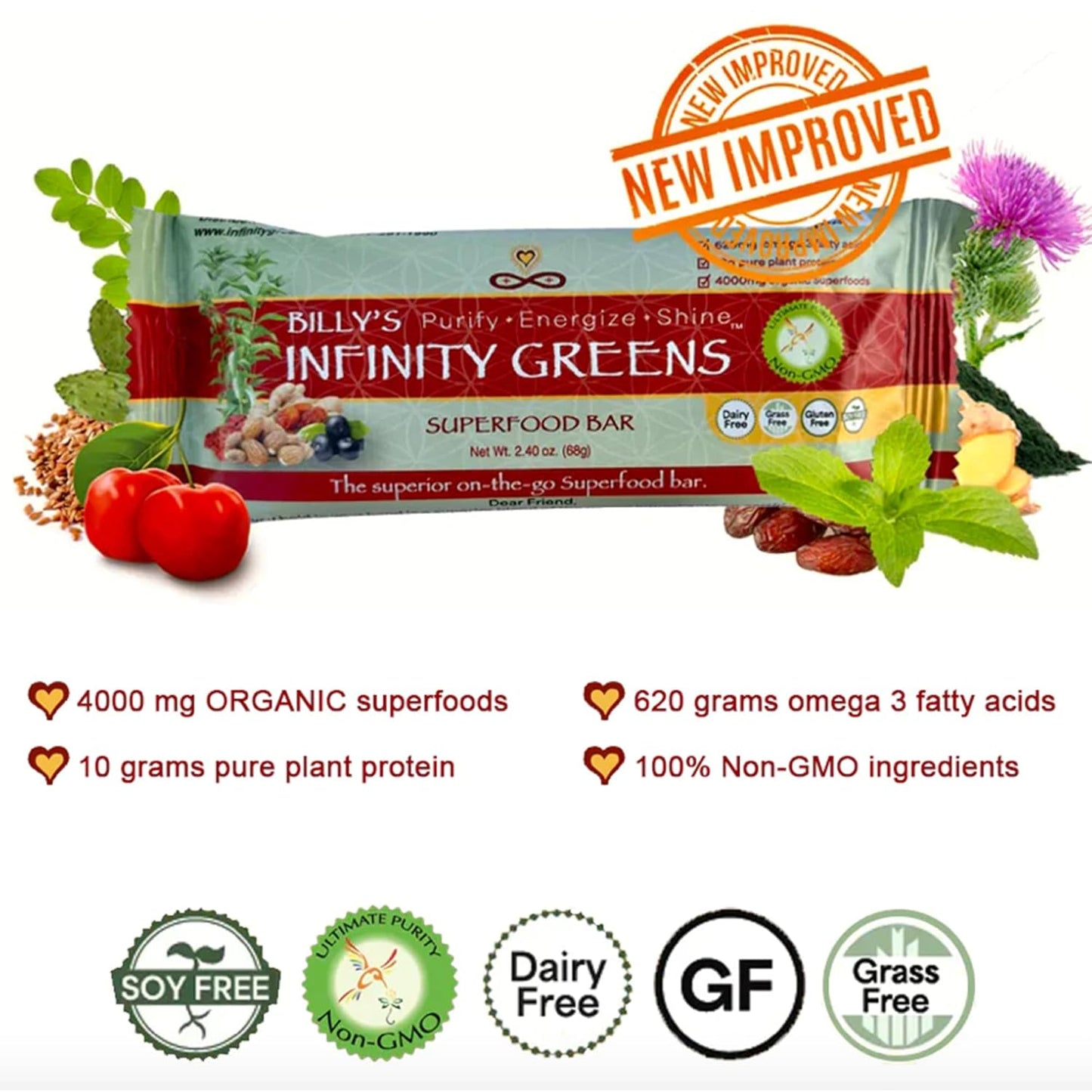 Organic Plant-Based Meal Replacement Bars with 4000mg Superfood Powder - Gluten Free, Non GMO (12 Bars)