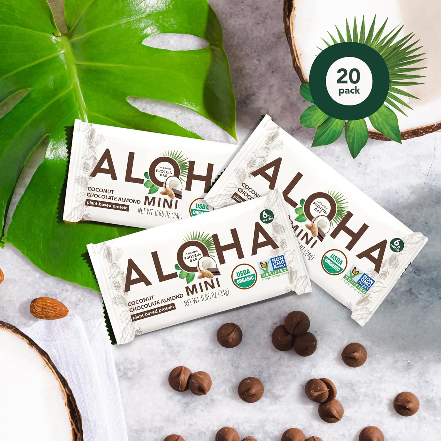 Organic Plant Based Protein Bar Minis | Coconut Chocolate Almond | 20 Count, 24g Bars | Vegan, Low Sugar, Gluten Free, Paleo, Low Carb, Non-GMO - 100% Natural Ingredients