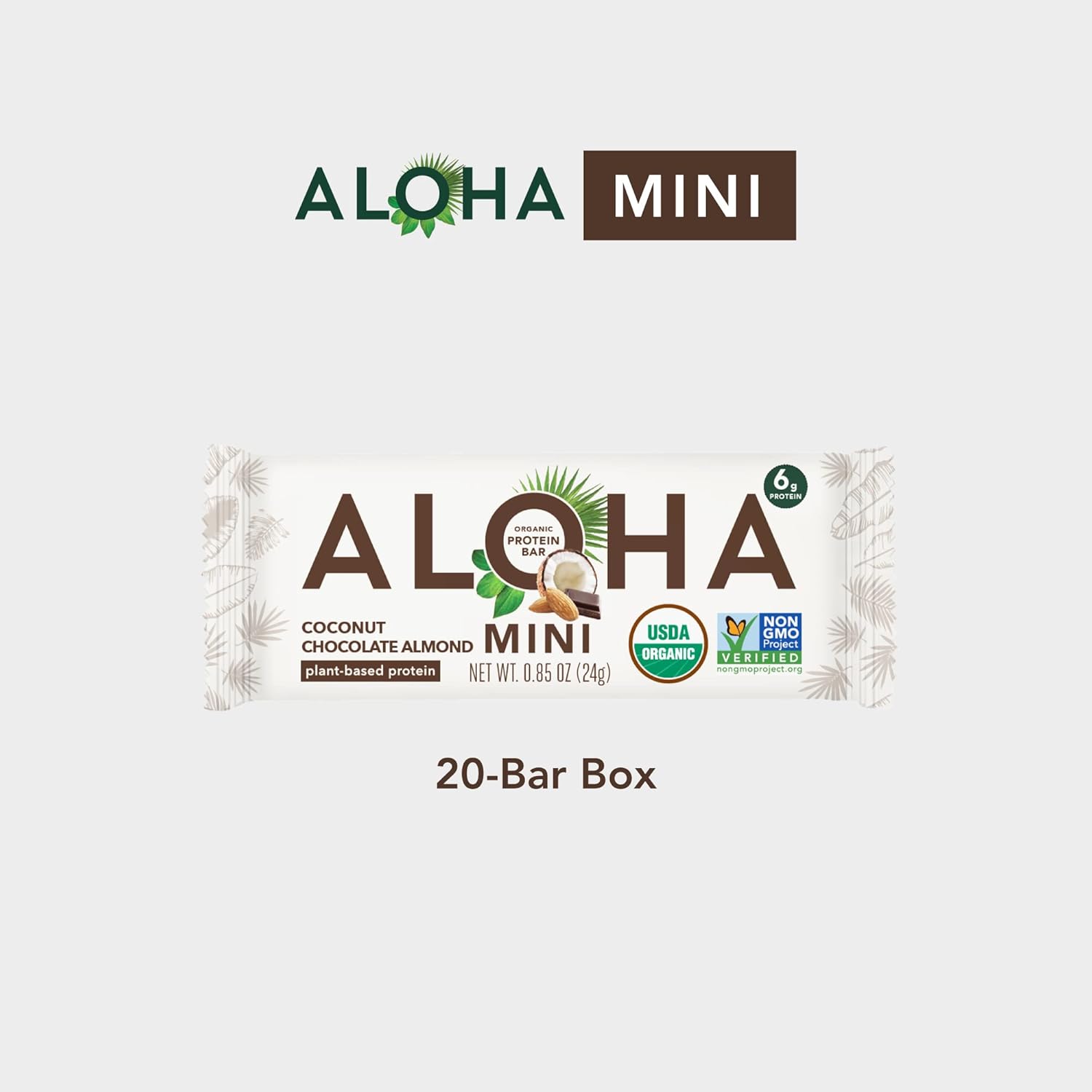 Organic Plant Based Protein Bar Minis | Coconut Chocolate Almond | 20 Count, 24g Bars | Vegan, Low Sugar, Gluten Free, Paleo, Low Carb, Non-GMO - 100% Natural Ingredients