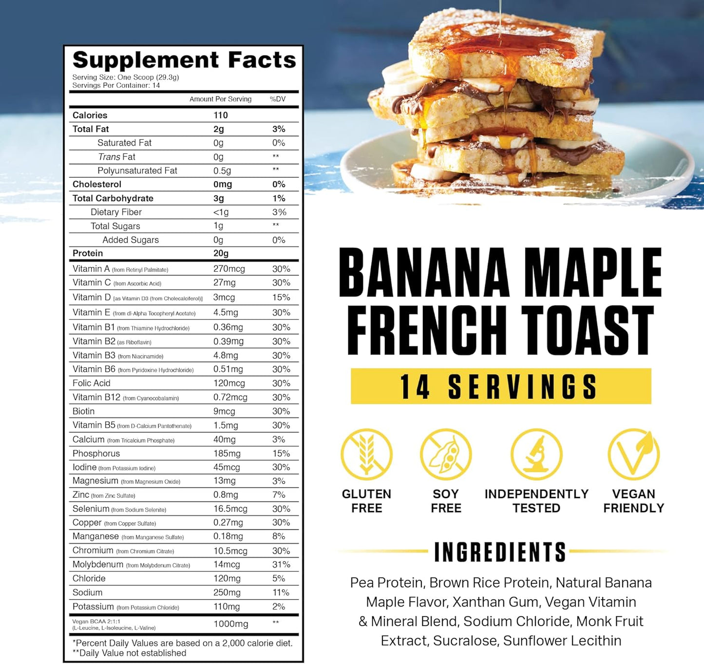 Organic Plant-Based Protein Powder - Vegan & Keto Friendly with Gourmet Banana Maple Flavor | No Added Sugar | 14 Servings | Non-Bloating Formula