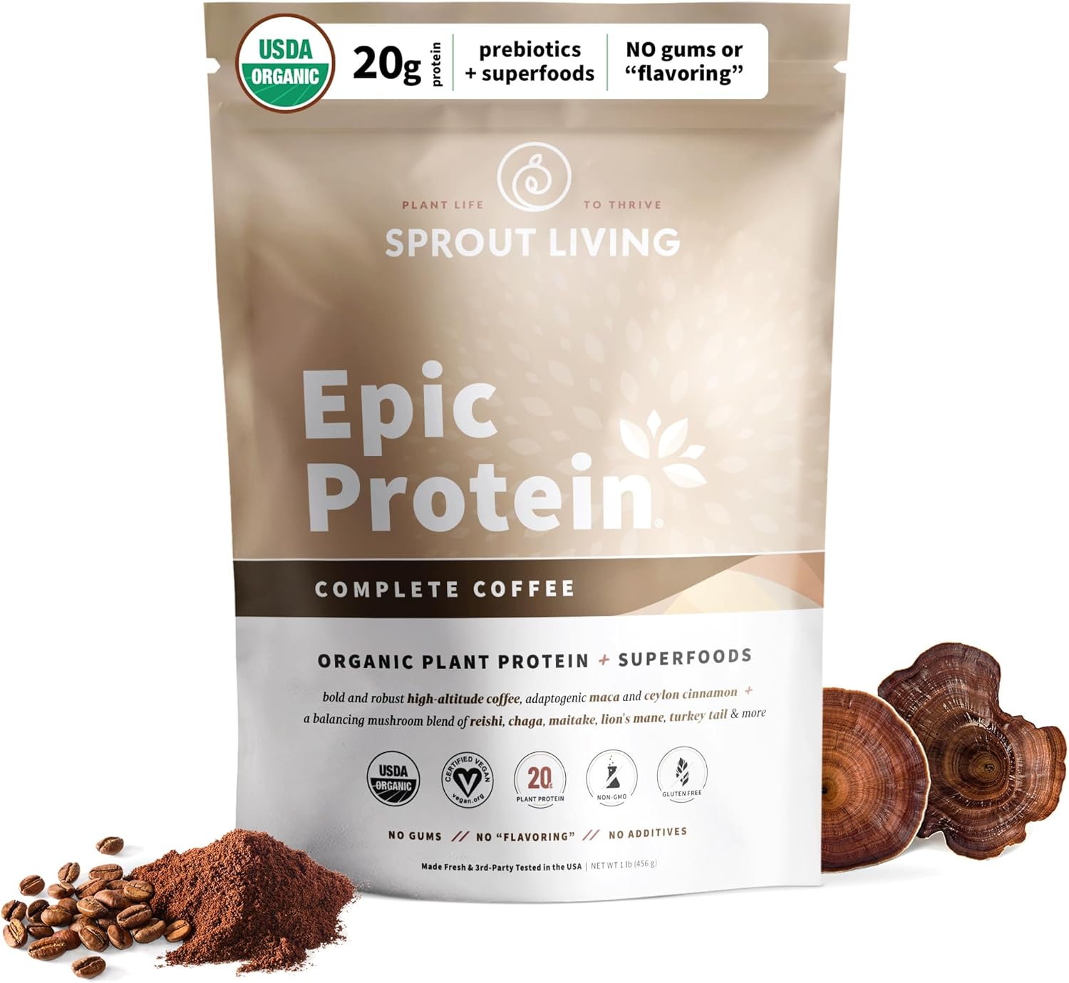 Organic Plant-Based Protein Powder with Adaptogens, Mushrooms, and Superfoods - Complete Coffee Flavor (1lb, 12 Servings) - BoostGo Australia