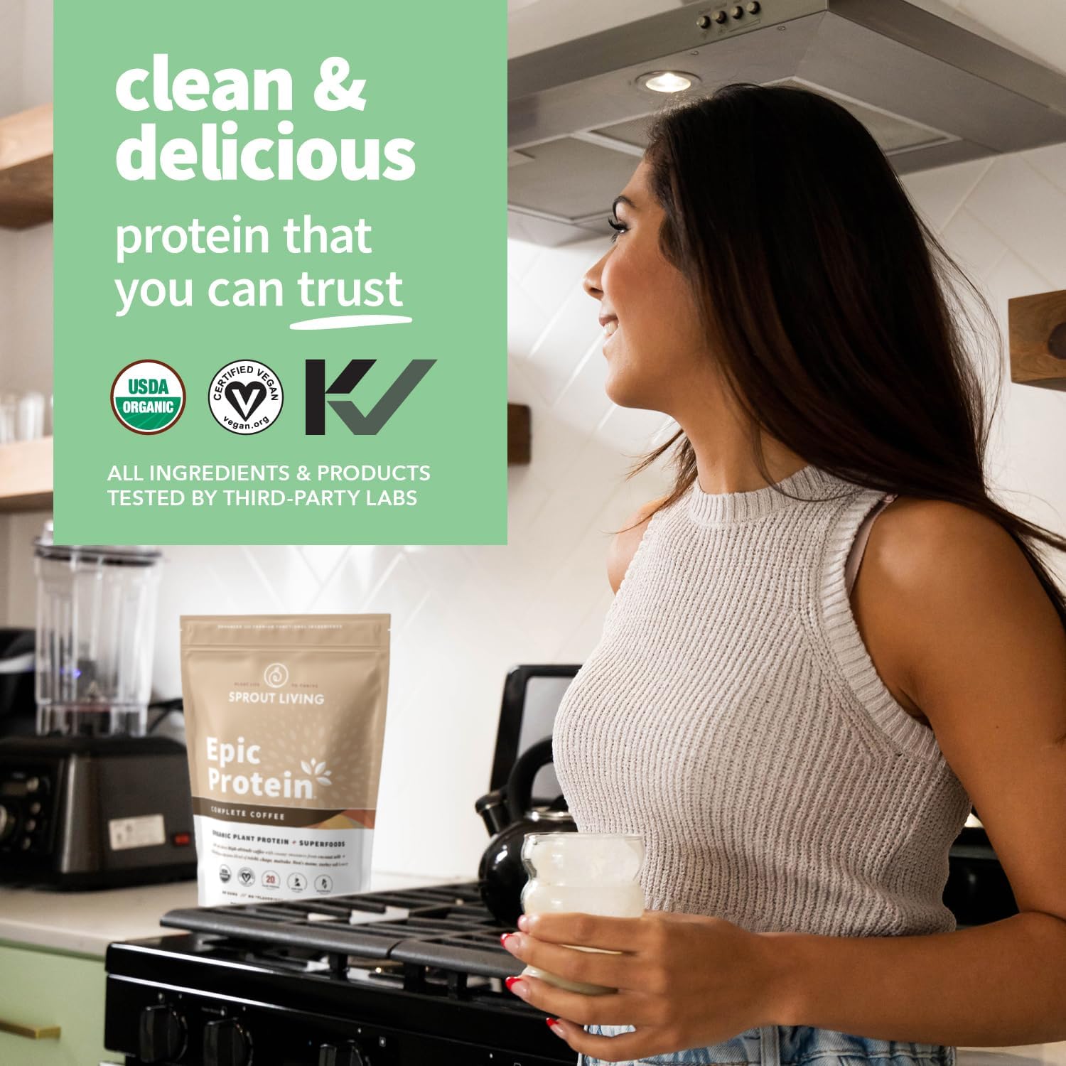 Organic Plant-Based Protein Powder with Adaptogens, Mushrooms, and Superfoods - Complete Coffee Flavor (1lb, 12 Servings) - BoostGo Australia