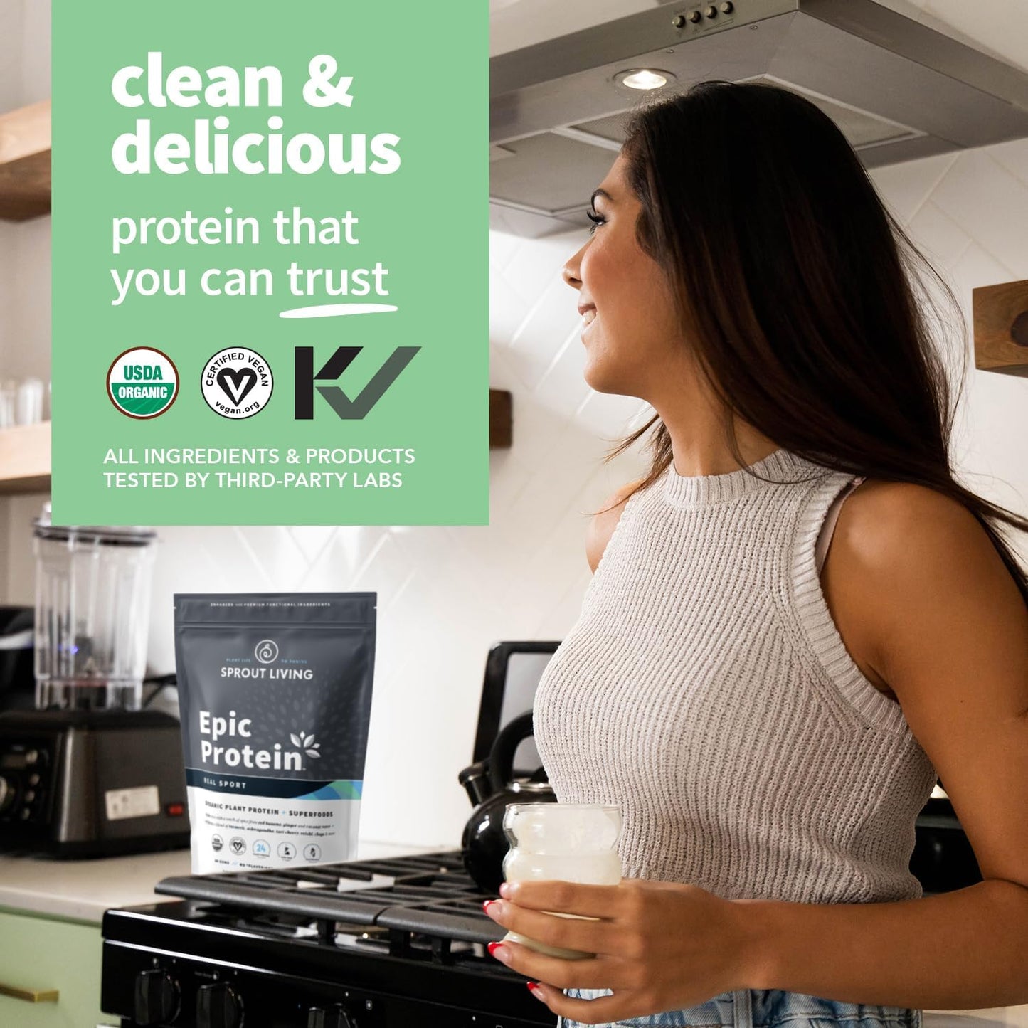 Organic Plant-Based Protein Powder with Superfoods for Recovery - 24g Protein | Vegan, Non-Dairy, Non-GMO, Gluten Free, Low Sugar - 1lb