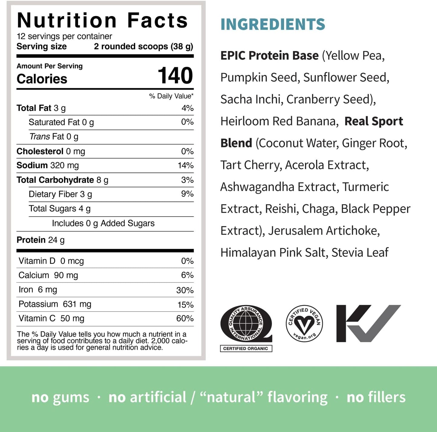 Organic Plant-Based Protein Powder with Superfoods for Recovery - 24g Protein | Vegan, Non-Dairy, Non-GMO, Gluten Free, Low Sugar - 1lb