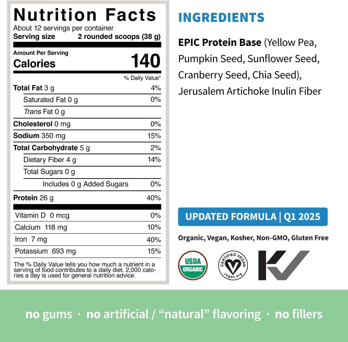 Organic Plant Based Protein & Superfoods Powder - Unflavored Vegan Keto Drink Mix | Non-GMO, Gluten Free, Sugar Free (1 lb)