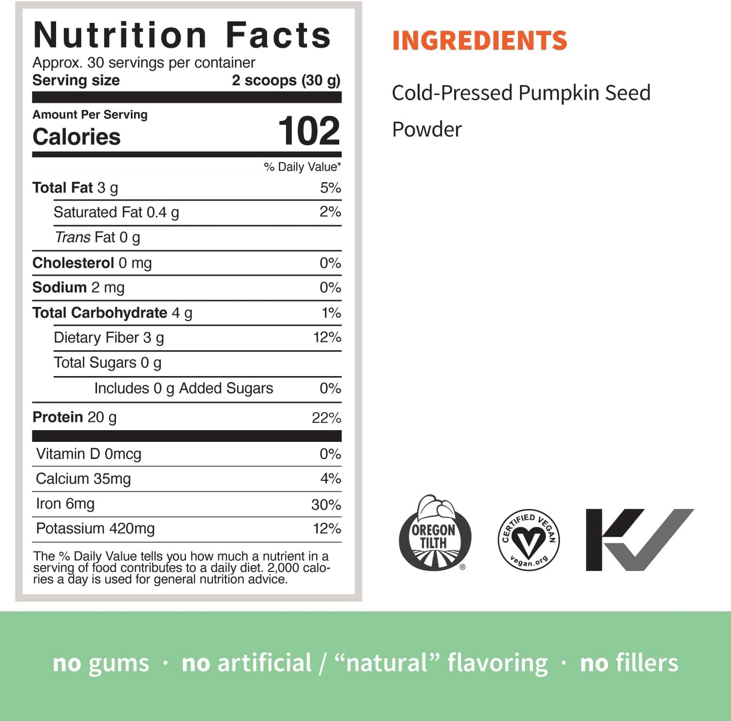 Organic Plant Based Pumpkin Seed Protein Powder - 20g Protein, No Artificial Sweeteners, Non-Dairy, Non-GMO, Vegan, Gluten-Free - 2 lb