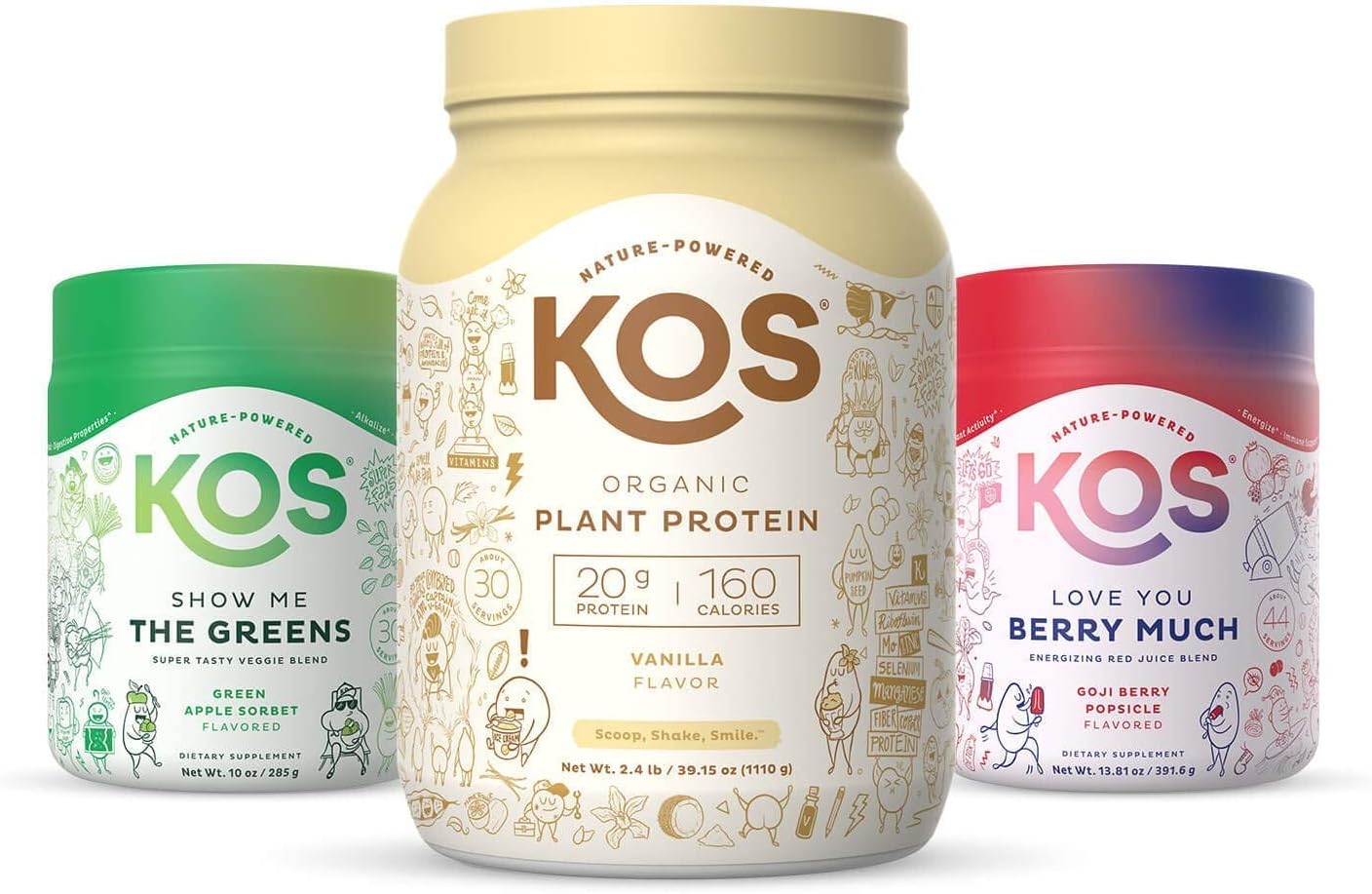 Organic Plant-Based Vanilla Protein Powder with Reds and Greens Bundle by KOS PowerPlant