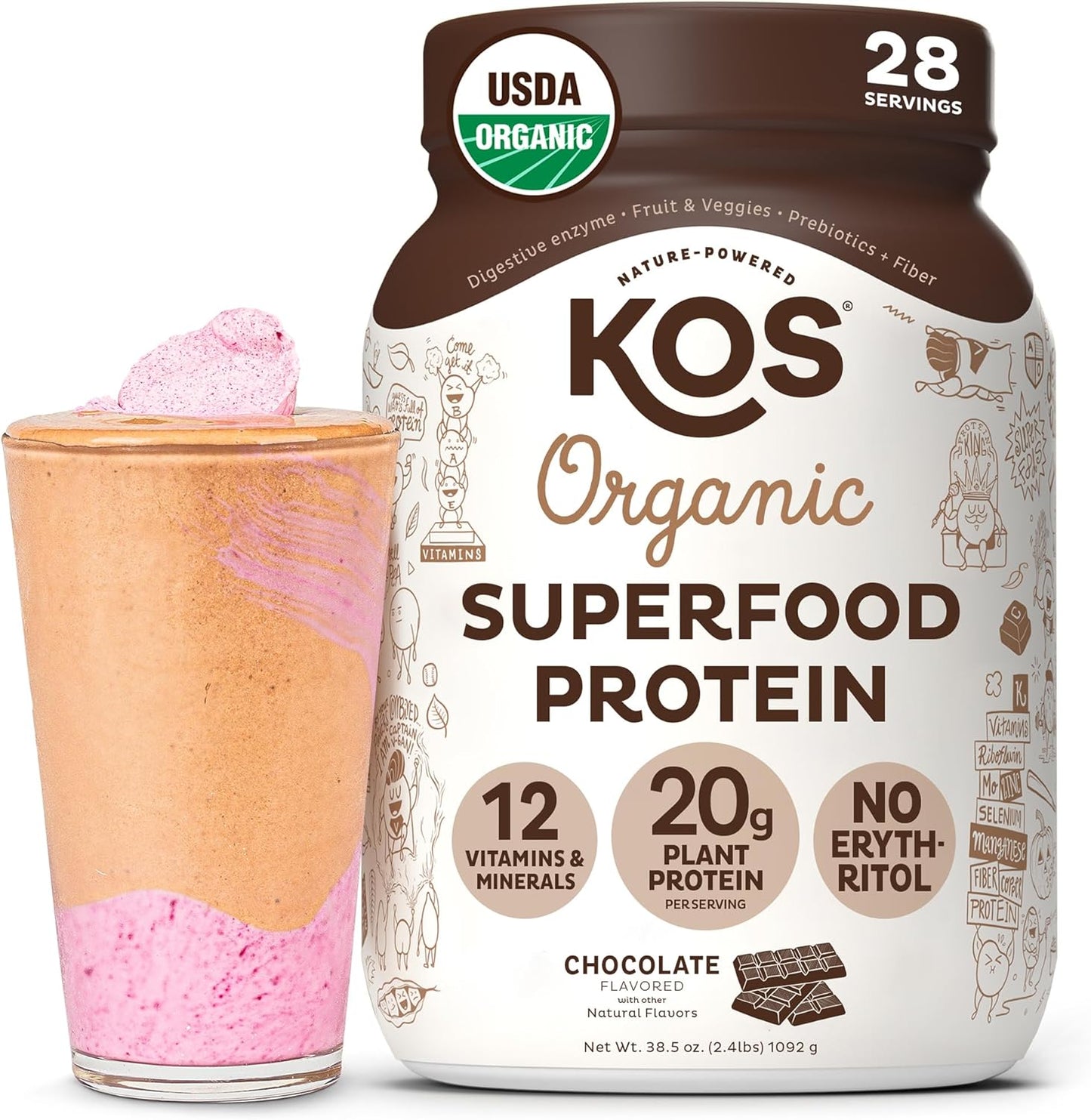 Organic Plant-Based Vegan Protein Powder, Chocolate Flavor, Keto-Friendly Meal Replacement with Vitamins & Minerals, Dairy-Free - 28 Servings