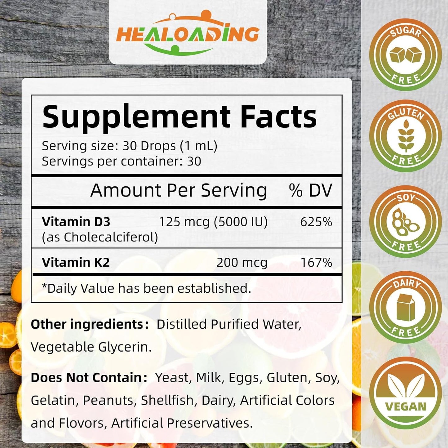 Organic Plant-Based Vitamin D3 K2 Liquid Drops for Healthy Bones and Immune Support - 5000 IU D3 & 200 mcg K2 - High Absorption Formula
