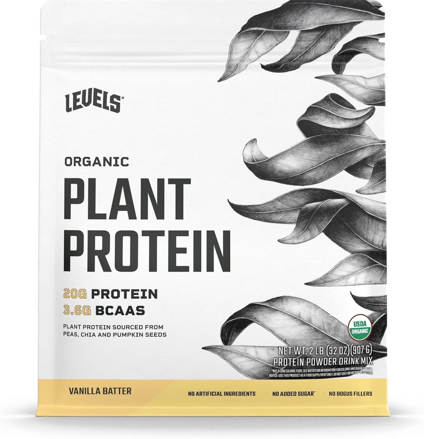 Organic Plant Protein Powder with 20g Protein - Vanilla Batter Flavor - 2LB - No Artificial Ingredients