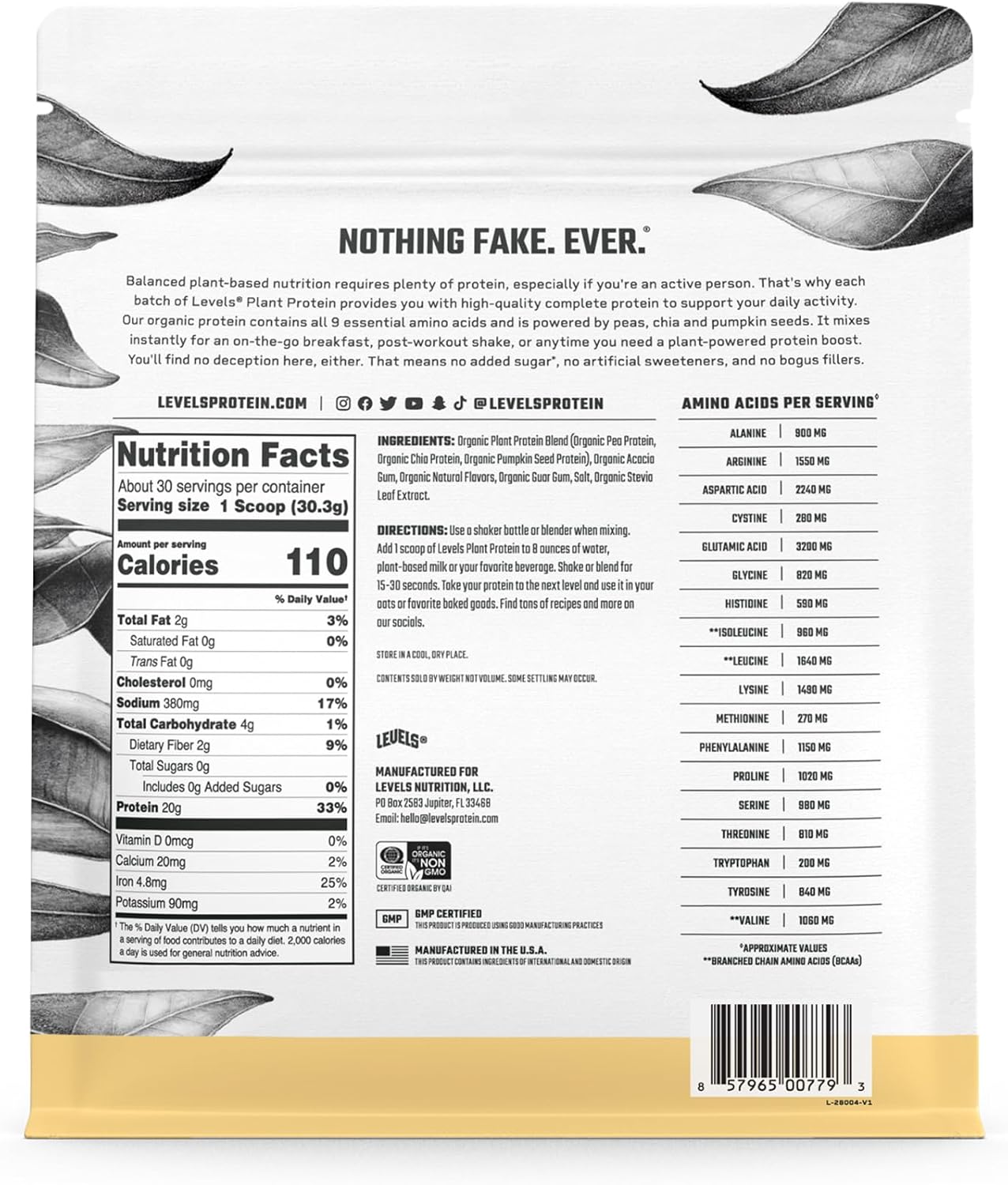 Organic Plant Protein Powder with 20g Protein - Vanilla Batter Flavor - 2LB - No Artificial Ingredients