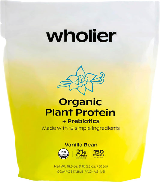Organic Plant Protein with Prebiotics - 21g Vegan Protein, 5g Fiber, Psyllium Husk, Green Banana, Vanilla Bean Flavor - No Fillers