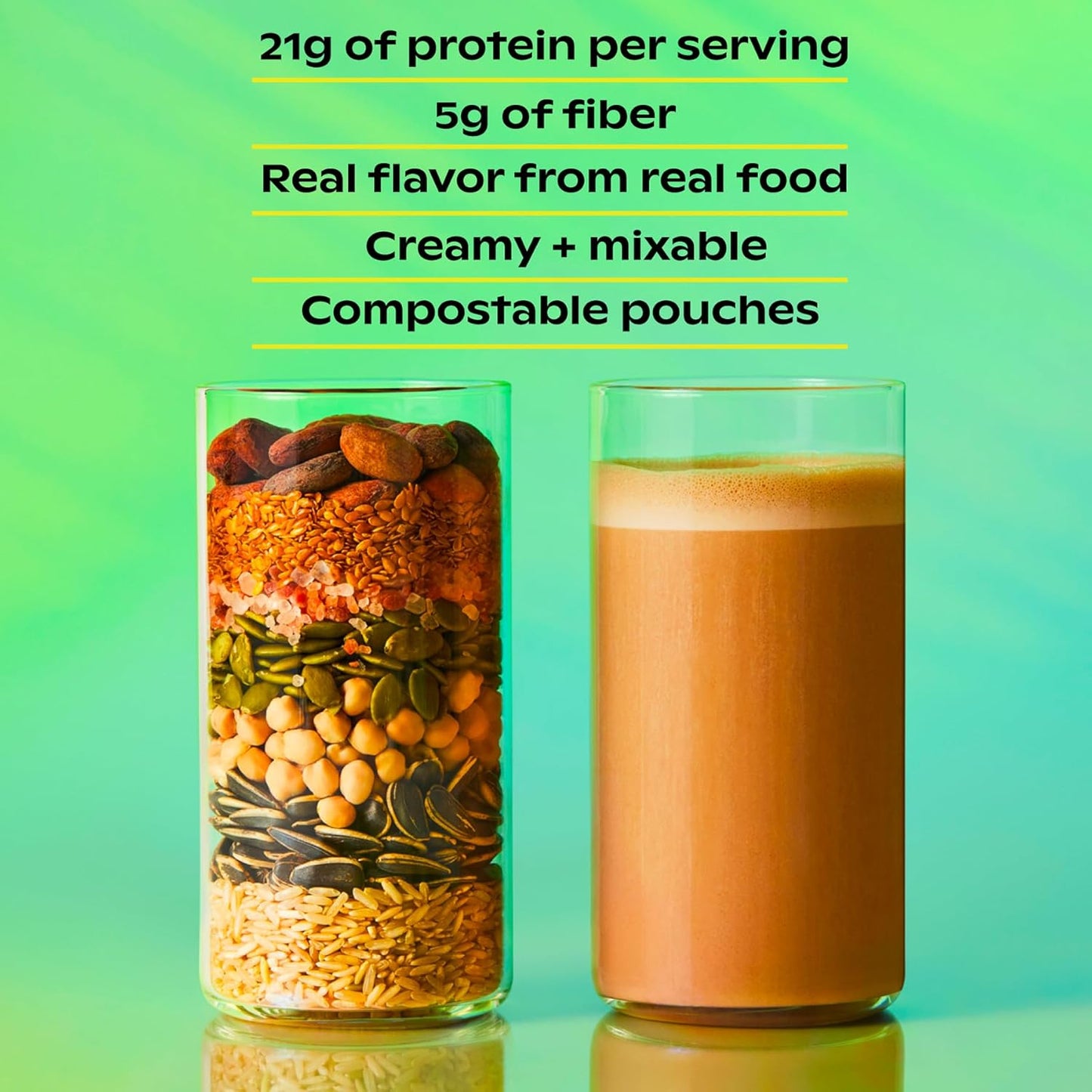 Organic Plant Protein with Prebiotics - 21g Vegan Protein, 5g Fiber, Psyllium Husk, Green Banana, Vanilla Bean Flavor - No Fillers