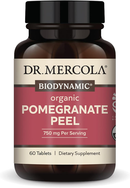 Organic Pomegranate Peel Tablets for Mitochondrial Health - 30 Servings, Non-GMO, Gluten-Free, Demeter Certified