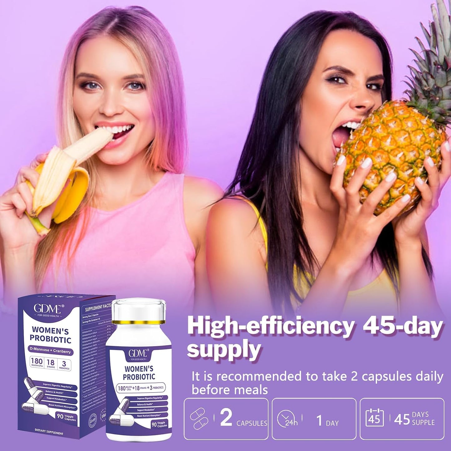 Organic Prebiotic Cranberry Probiotic Supplement for Women's Digestion & Immunity - 180 Billion CFU, 18 Strains - Non-GMO, Gluten-Free, Dairy-Free - 90 Veg Capsules - BoostGo Australia