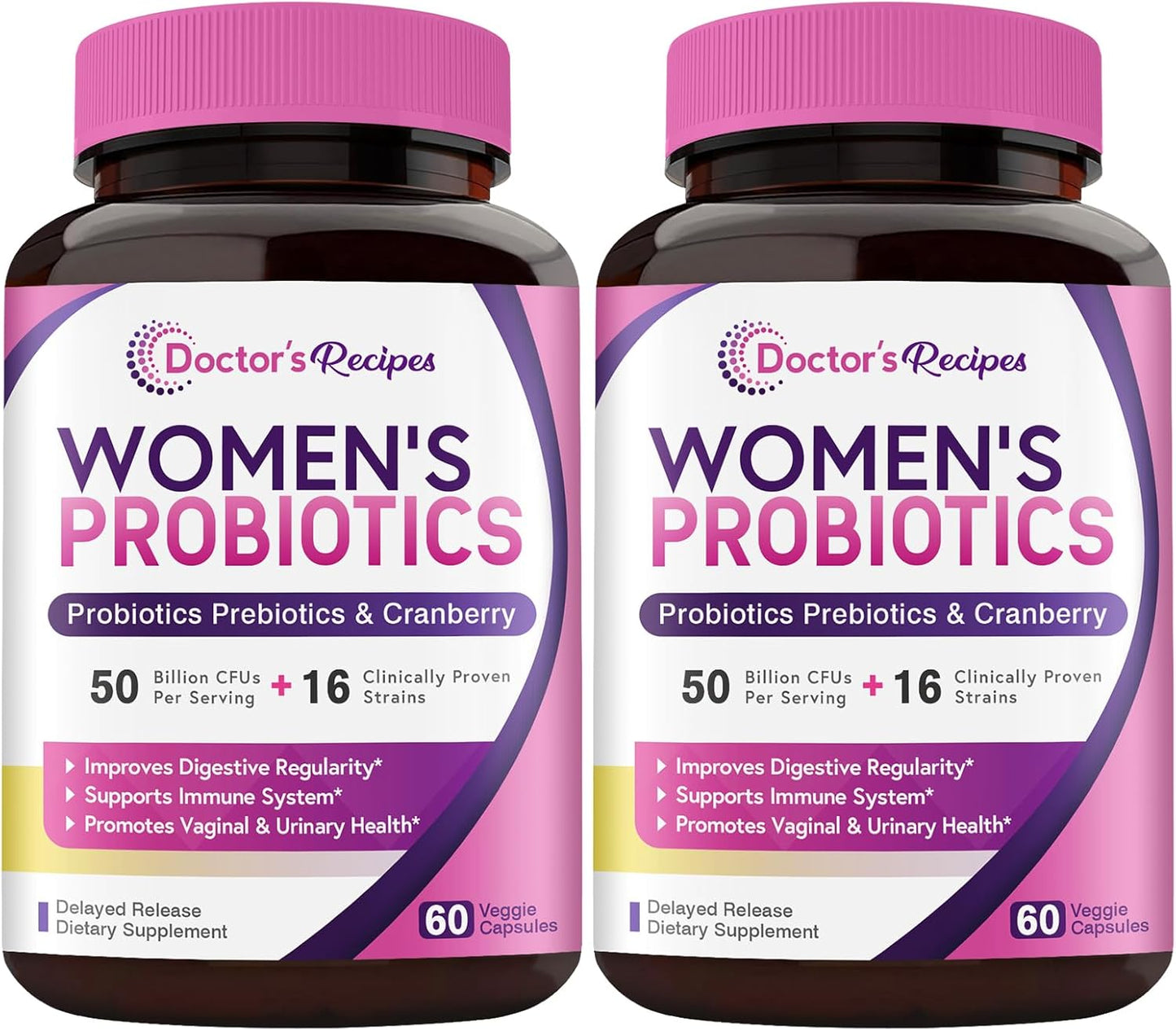Organic Prebiotic Cranberry Probiotics for Women - 50 Billion CFU, 16 Strains - 120 Capsules x2 - Shelf Stable, Delayed Release - 60 Day Supply