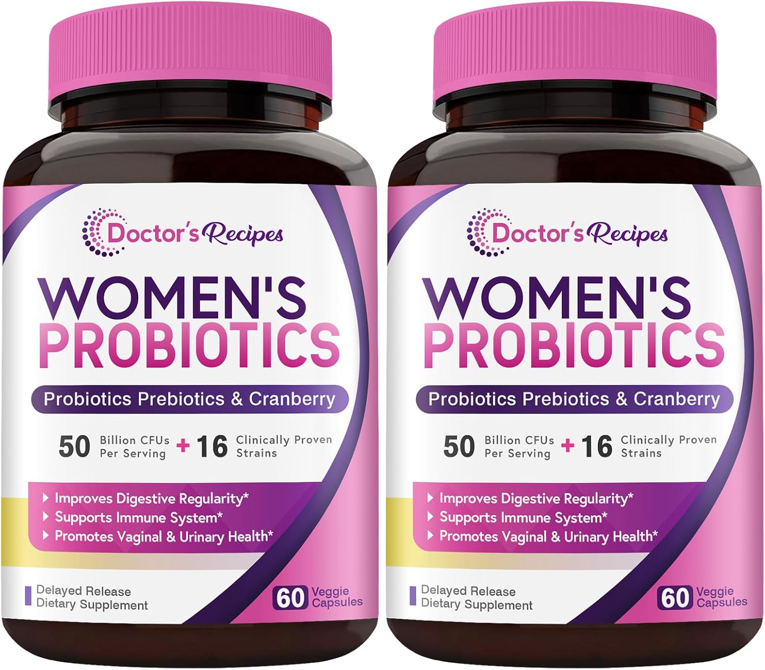 Organic Prebiotic Cranberry Probiotics for Women - 50 Billion CFU, 16 Strains - 120 Capsules x2 - Shelf Stable, Delayed Release - 60 Day Supply
