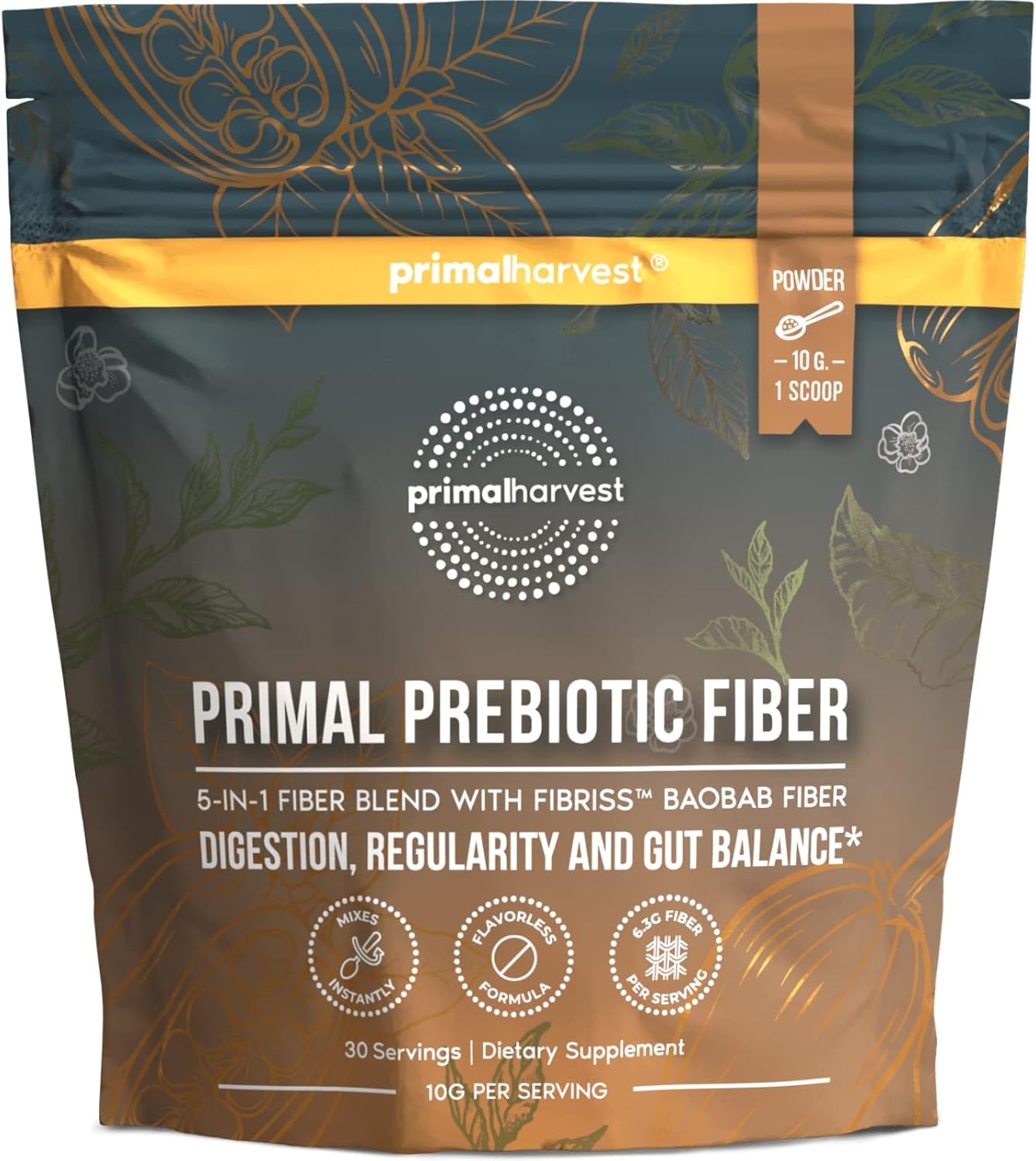 Organic Prebiotic Fiber Powder with Acacia and Baobab - 30 Servings, Unflavored Supplement