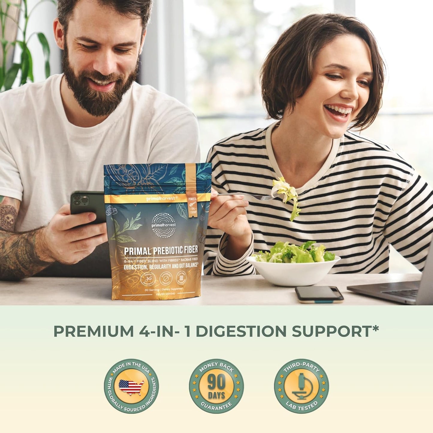 Organic Prebiotic Fiber Powder with Acacia and Baobab - 30 Servings, Unflavored Supplement