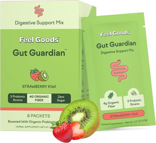 Organic Prebiotic & Probiotic Powder for Gut Health - Sugar Free, Non GMO, Vegan - Strawberry Kiwi Flavor, 8 Count