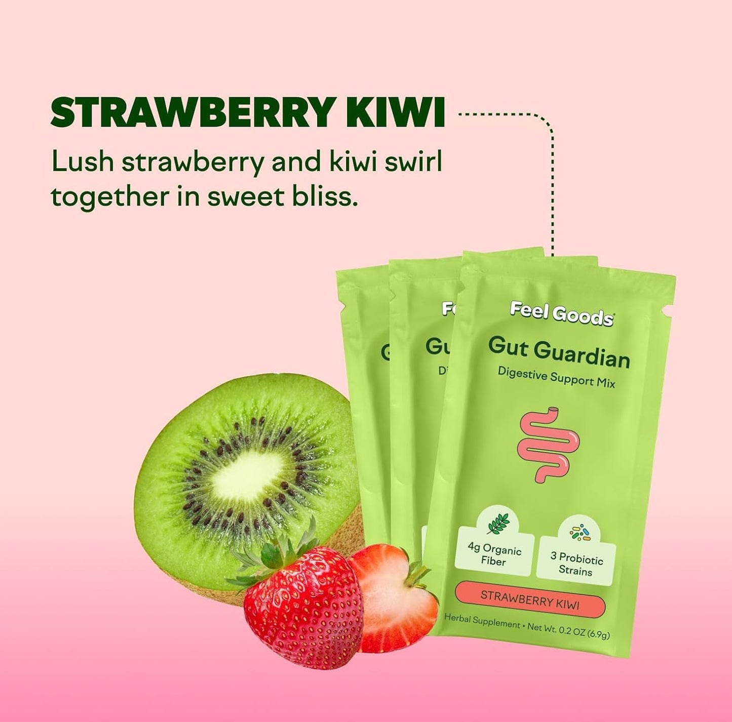 Organic Prebiotic & Probiotic Powder for Gut Health - Sugar Free, Non GMO, Vegan - Strawberry Kiwi Flavor, 8 Count