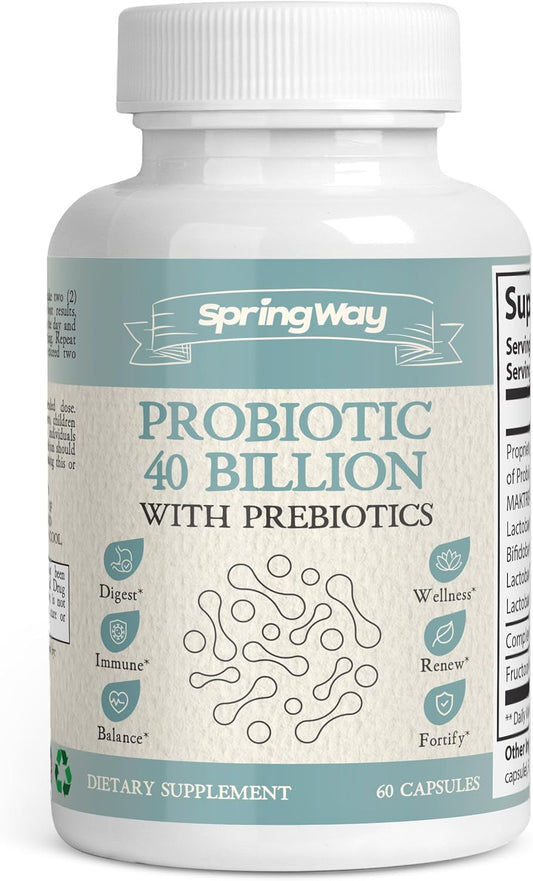 Organic Prebiotic Probiotic Supplement - 40 Billion CFU for Gut Health - Supports Digestion & Immune System - Non-GMO - 60 Veg Capsules for Men and Women