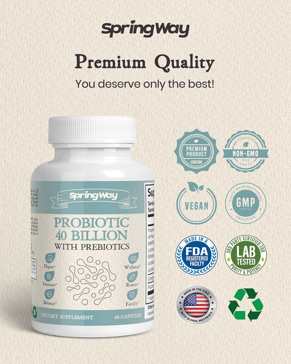 Organic Prebiotic Probiotic Supplement - 40 Billion CFU for Gut Health - Supports Digestion & Immune System - Non-GMO - 60 Veg Capsules for Men and Women