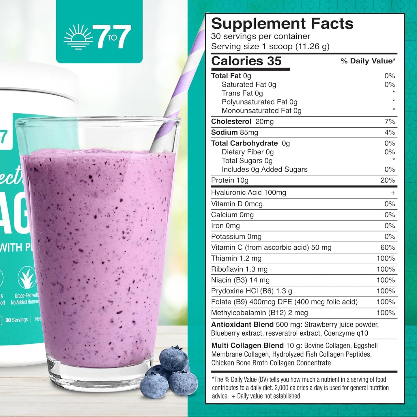 Organic Premium Collagen Peptide Powder with Hyaluronic Acid and Antioxidants for Radiant Skin, Hair, and Nails - Grass-Fed and Gluten-Free Formula