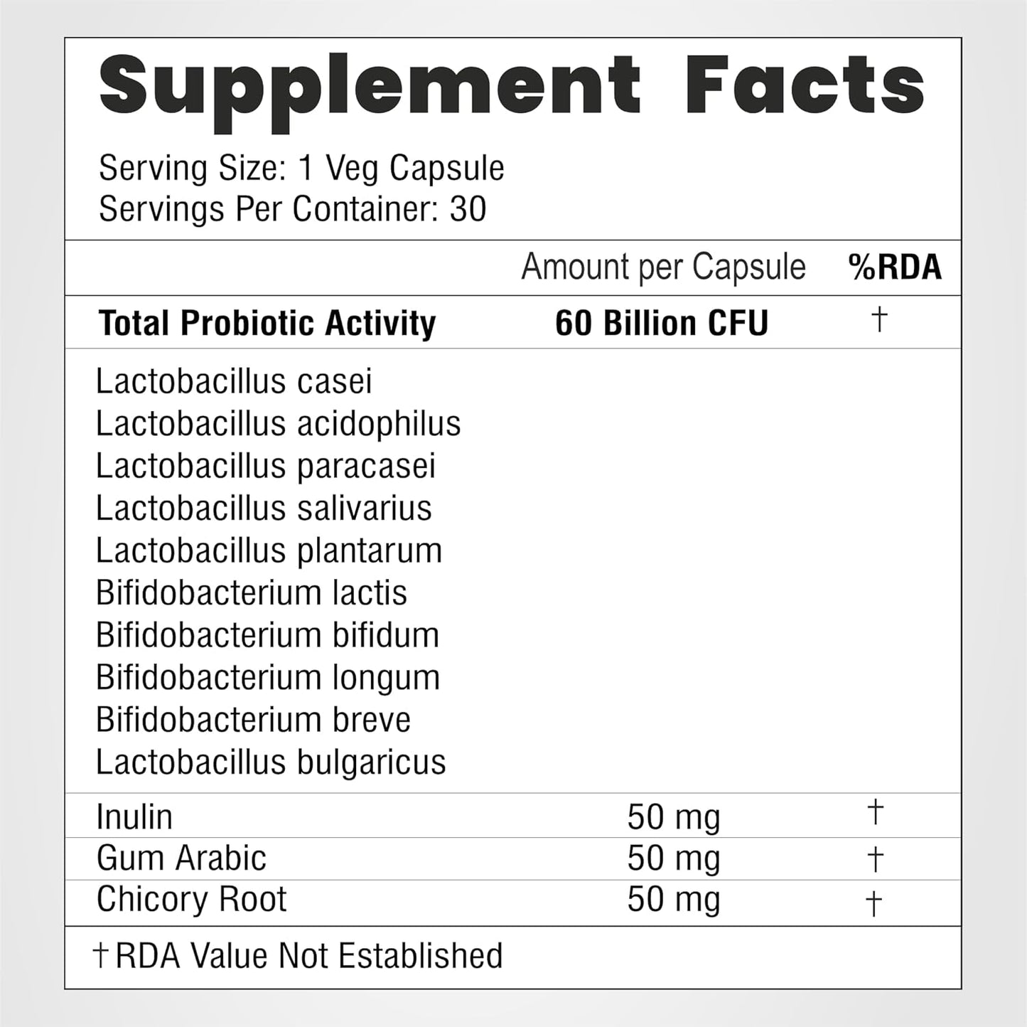 Organic Probiotic Fiber Blend Capsules - 60 Billion CFU for Easier Digestion and Fuller Nutrition - 10 Probiotic Strains - Natural Supplement for Men and Women