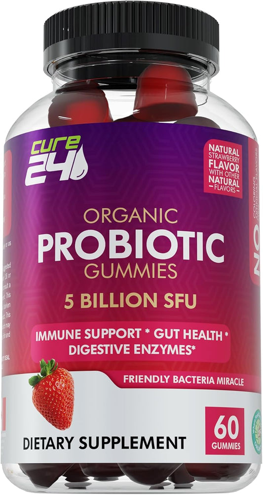 Organic Probiotic Gummies 5 Billion CFUs - Max Strength Supplement for Women & Men, Natural Strawberry Flavor - 60 Gummies - BoostGo Australia