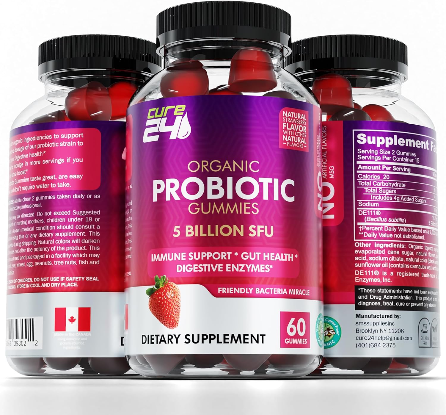 Organic Probiotic Gummies 5 Billion CFUs - Max Strength Supplement for Women & Men, Natural Strawberry Flavor - 60 Gummies - BoostGo Australia