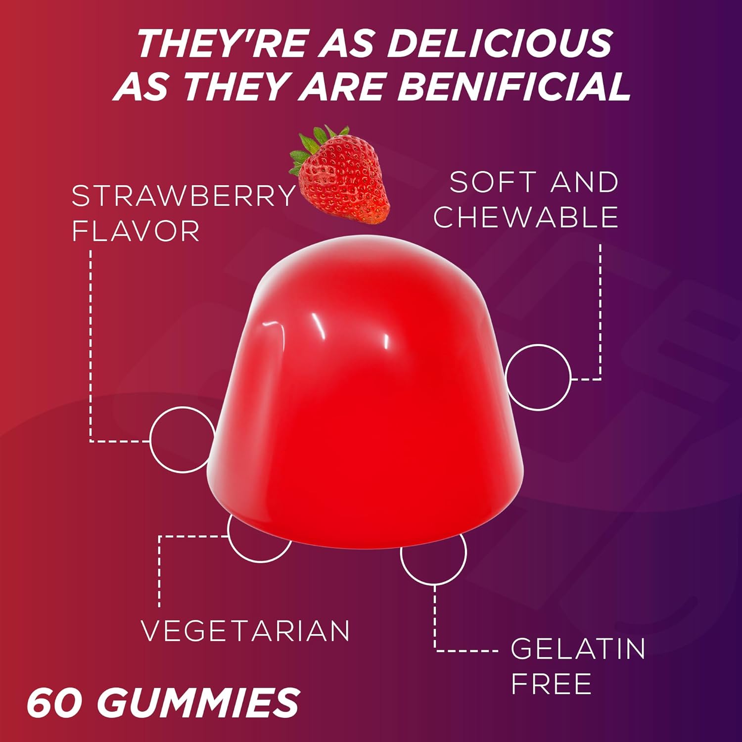 Organic Probiotic Gummies 5 Billion CFUs - Max Strength Supplement for Women & Men, Natural Strawberry Flavor - 60 Gummies - BoostGo Australia