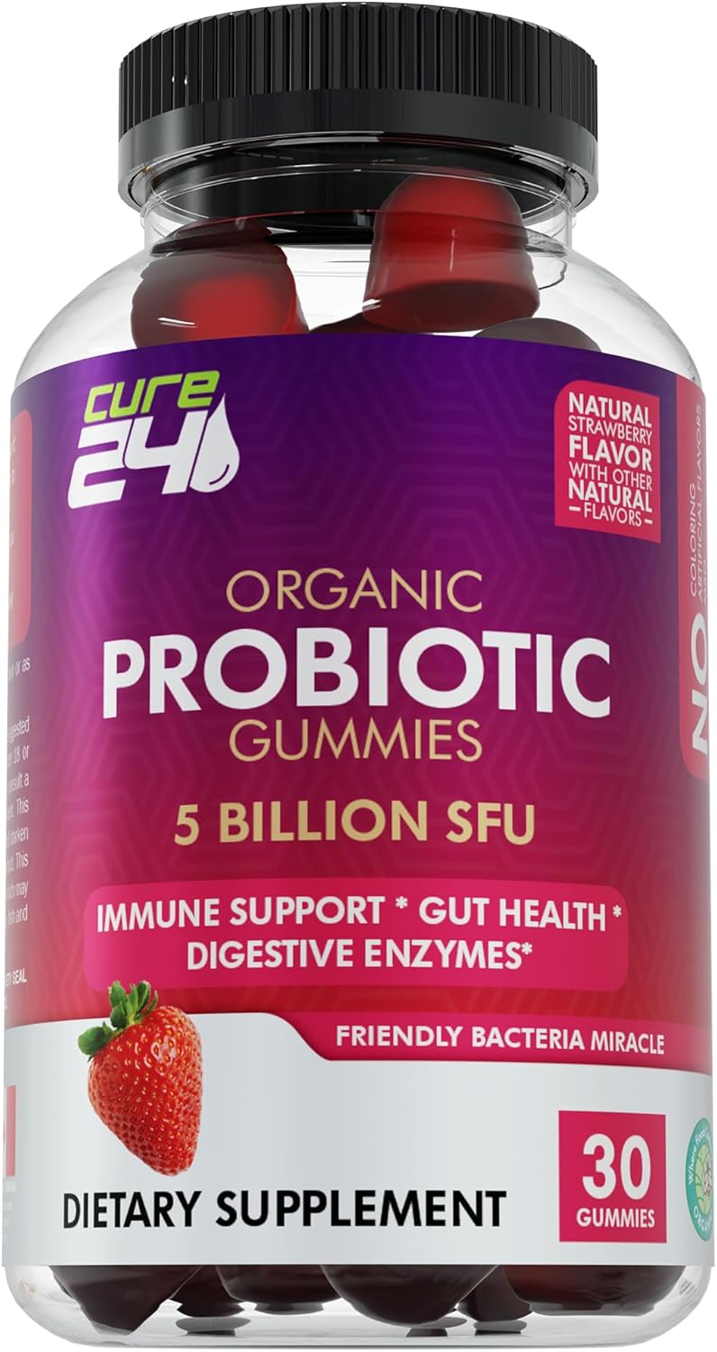 Organic Probiotic Gummies 5 Billion CFUs - Max Strength Supplement for Women & Men, Natural Strawberry Flavor - 60 Gummies - BoostGo Australia
