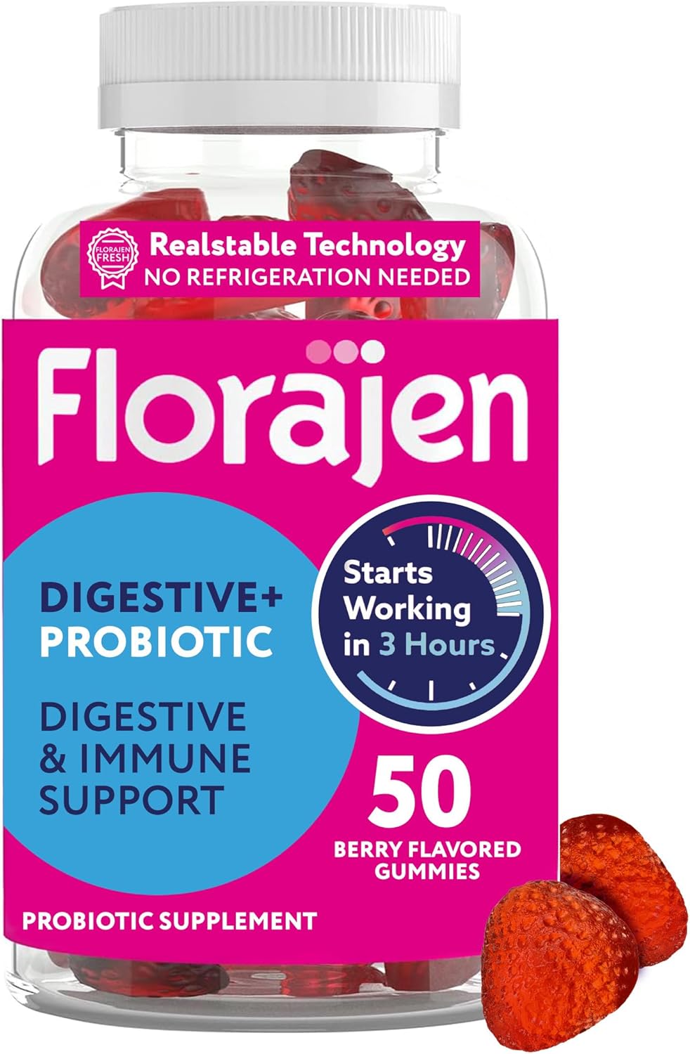 Organic Probiotic Gummies for Gut Health & Immune Support, Women & Men, Constipation Relief - 50 Gummies