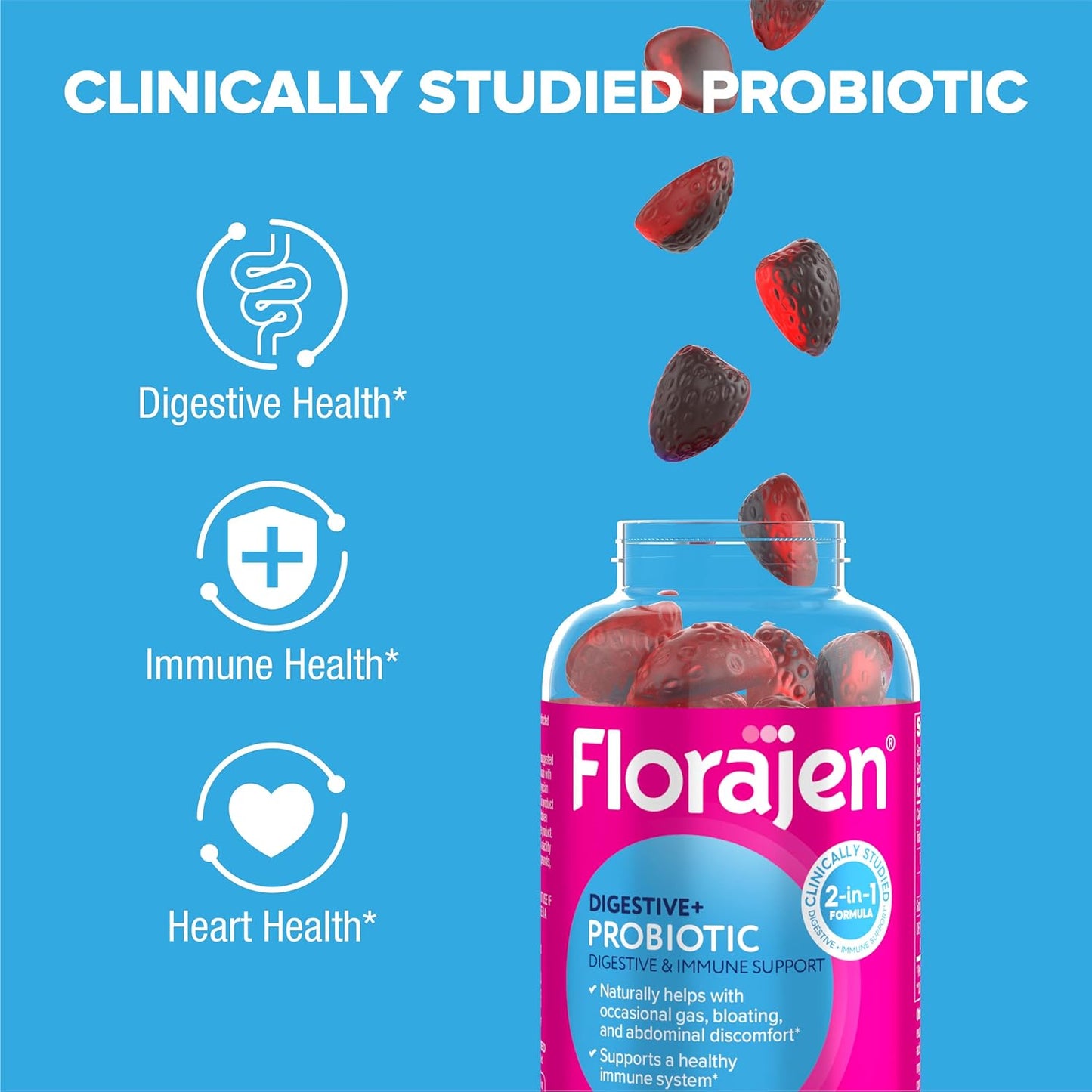 Organic Probiotic Gummies for Gut Health & Immune Support, Women & Men, Constipation Relief - 50 Gummies