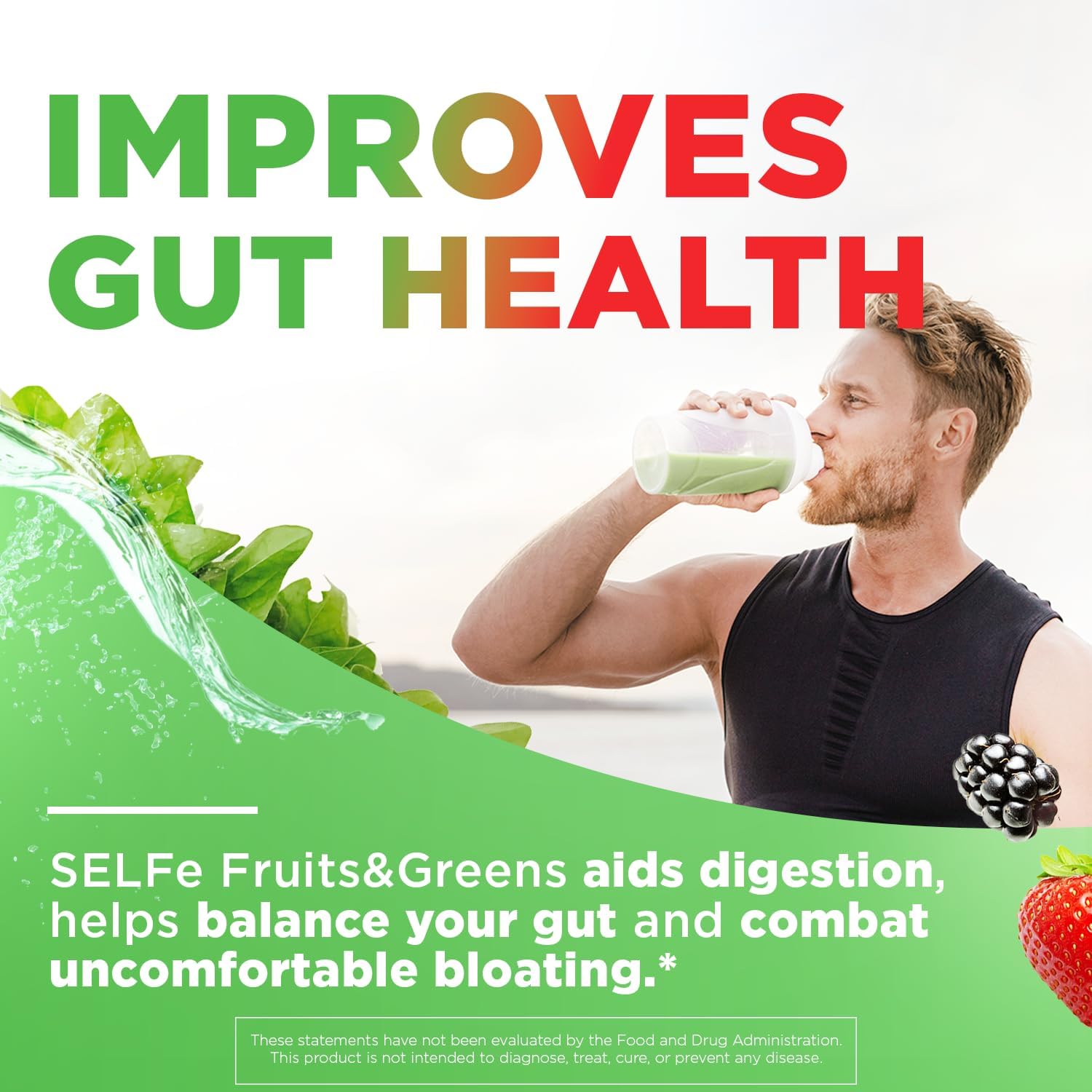 Organic Probiotic Powder with Fruits and Greens: 30 Servings, Vegan, 10 Billion CFUs, Spirulina, Kale, Spinach, Chlorella, Elderberry - Digestive Enzymes