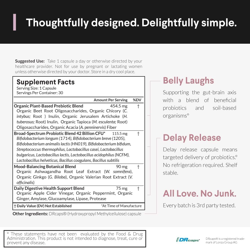 Organic Probiotics with Prebiotics and Enzymes, 42 Billion CFU, Delay-Release Capsules, Doctor-Recommended, 30 Servings