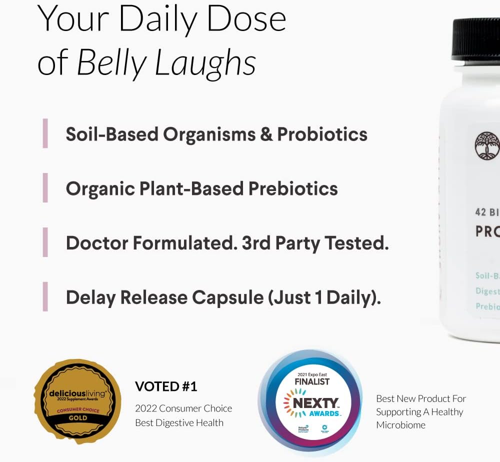 Organic Probiotics with Prebiotics and Enzymes, 42 Billion CFU, Delay-Release Capsules, Doctor-Recommended, 30 Servings