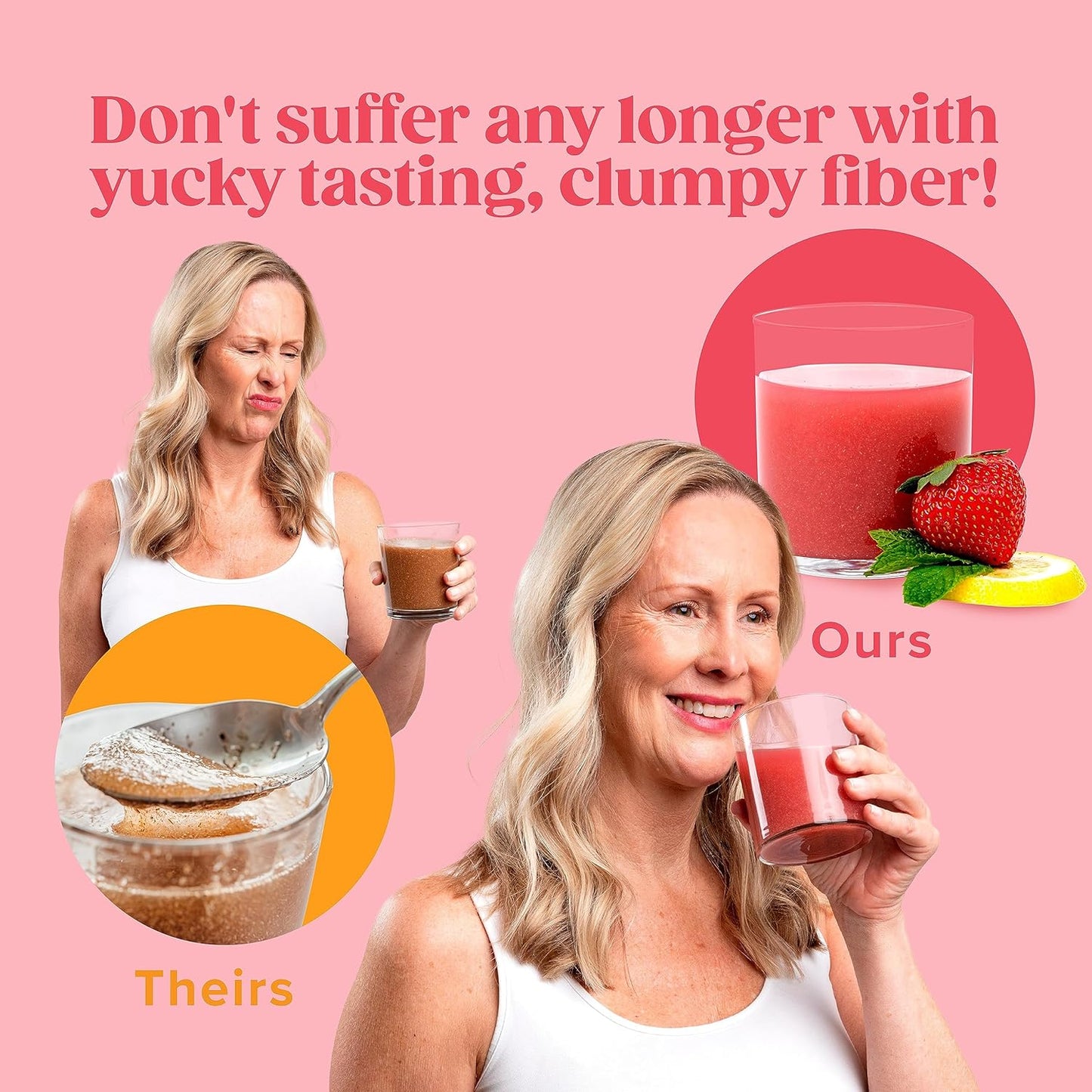 Organic Psyllium Husk Fiber Powder with Agave Inulin & Sunfiber®, Strawberry Lemonade Flavor, Sugar-Free - Prebiotic Vegan Supplement