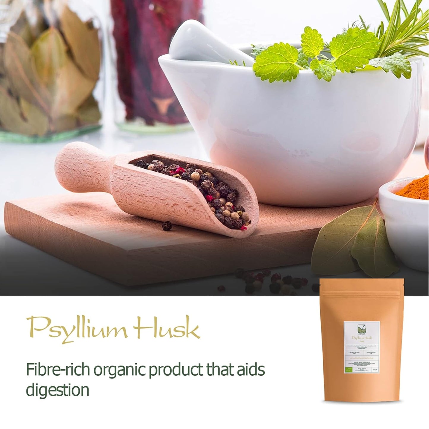 Organic Psyllium Husk Powder from Valley of Tea - High Fiber Supplement for Digestive Health - Pure Psyllium Seed Husk Powder for Improved Gut Health and Regularity