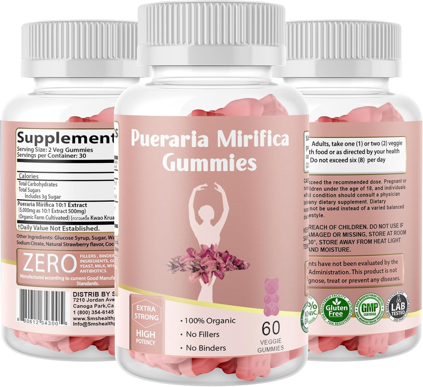Organic Pueraria Mirifica Gummy Supplement - 60 Veggie Gummies, 10:1 Concentrated Extract for Transgender Health