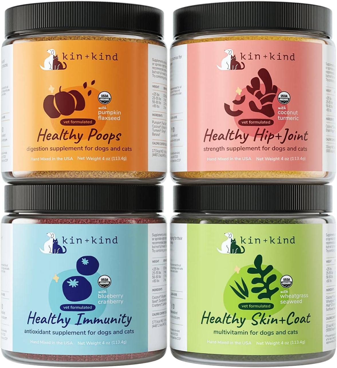 Organic Pumpkin Boost Fiber for Dogs & Cats - Supports Digestive Health - Flax Seed, Ginger, Turmeric, Coconut - Made in USA - Small 4oz Set