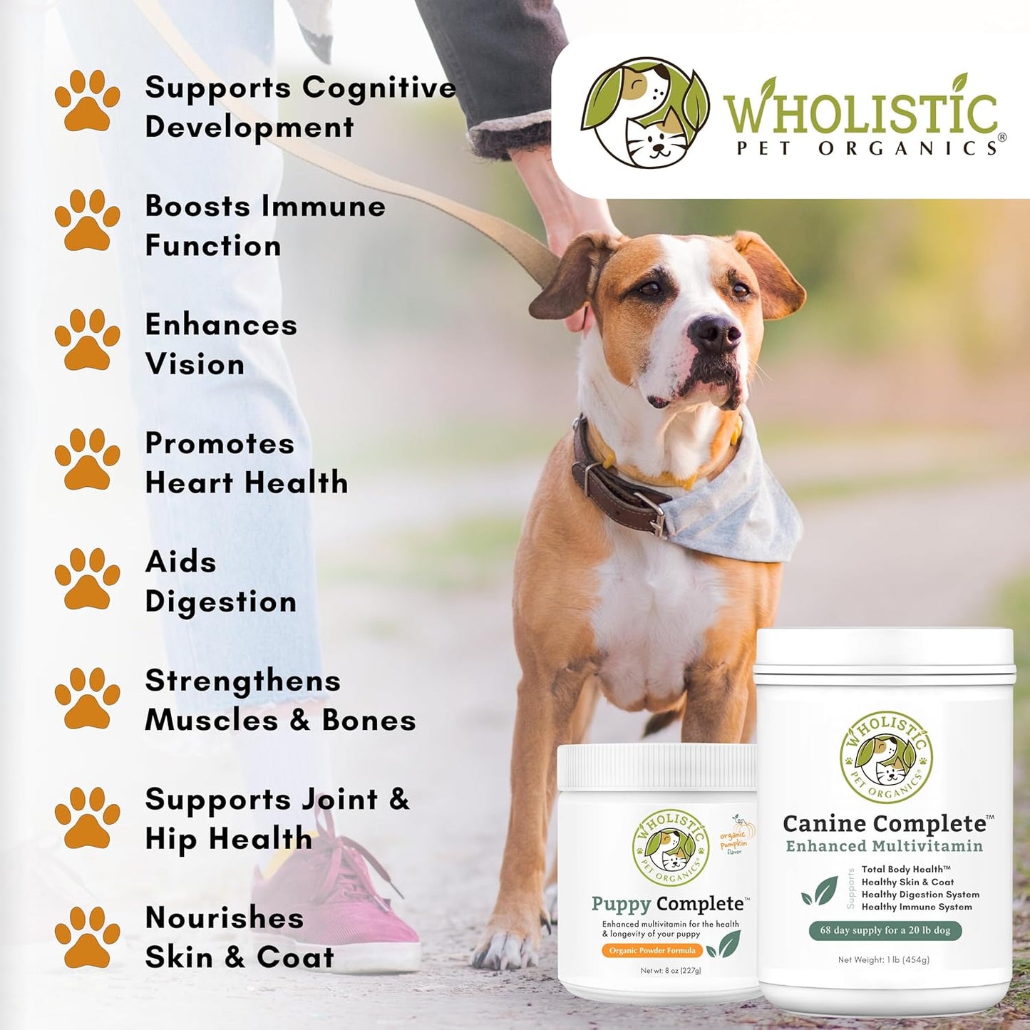 Organic Pumpkin Dog Vitamins & Supplements for Digestive, Skin & Coat Health - 4 Lb - Wholistic Pet Organics Canine Complete